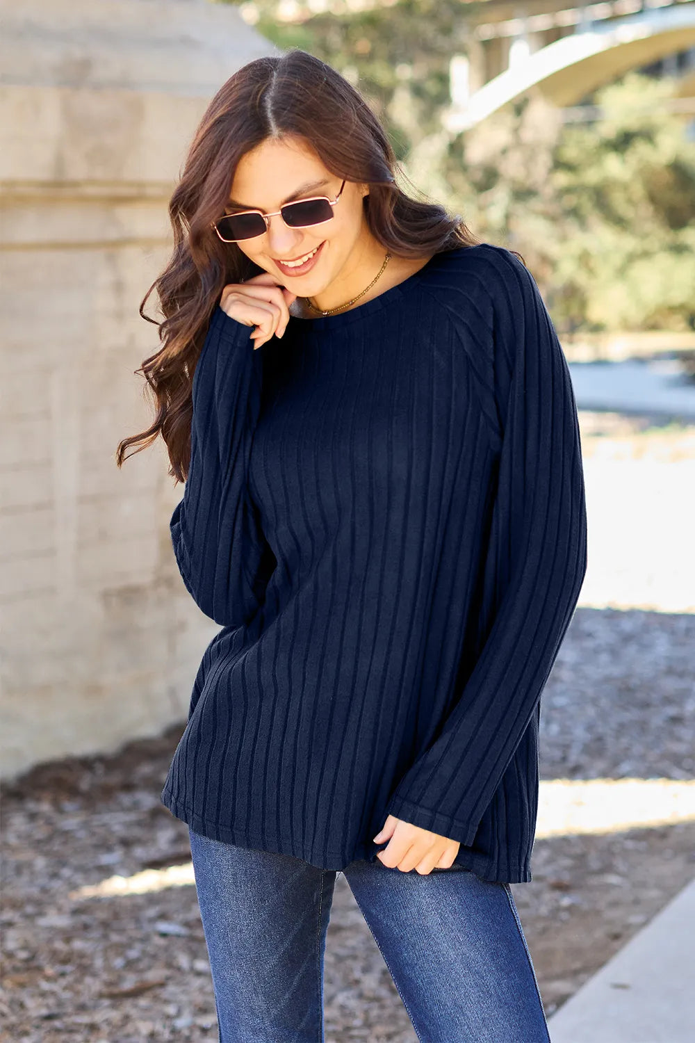 Image of Basic Bae Full Size Ribbed Round Neck Long Sleeve Knit Top | Queeble.shop