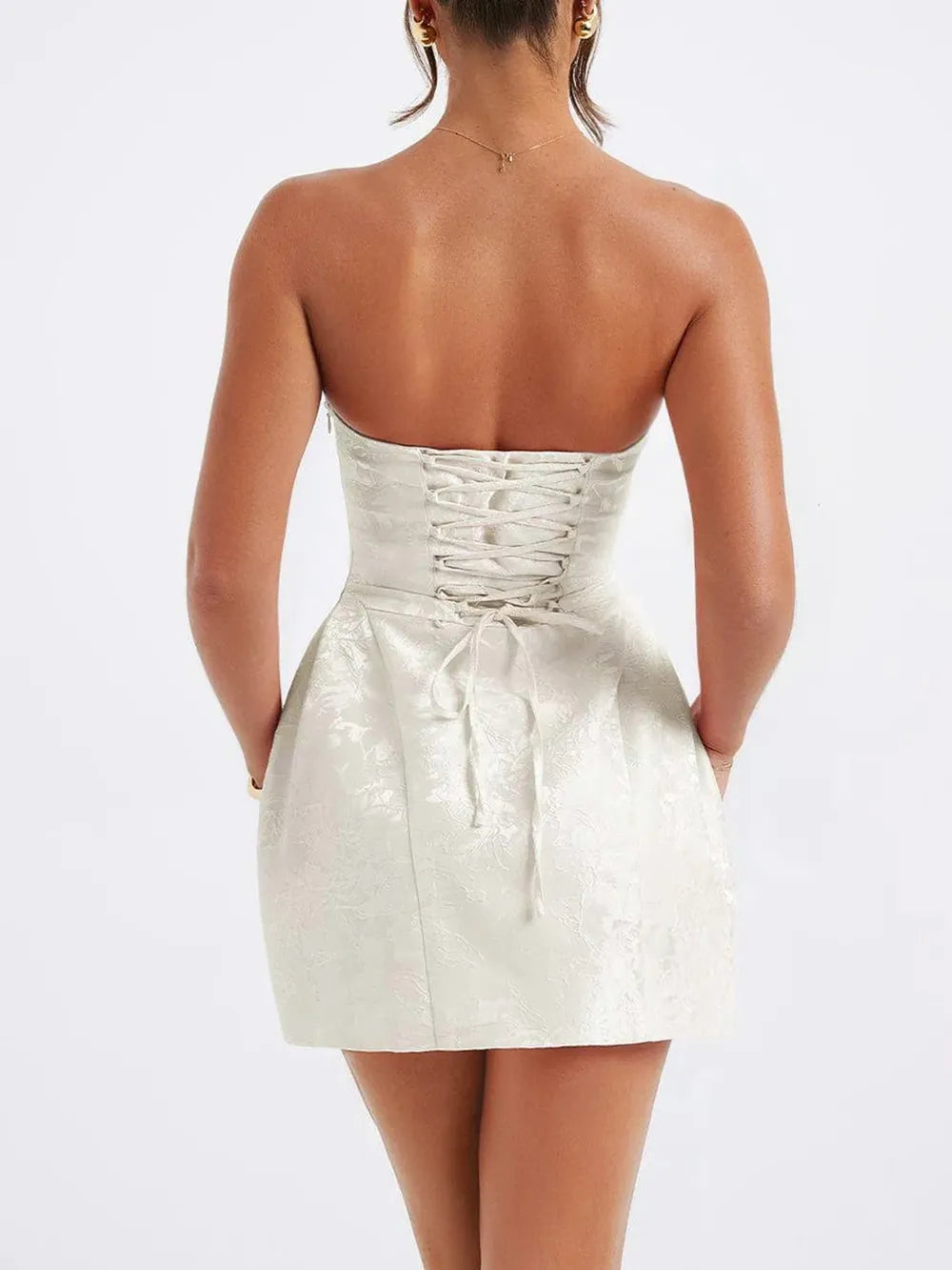 Image of Lace-Up Sleeveless Satin Mini Dress with Bow | Queeble.shop