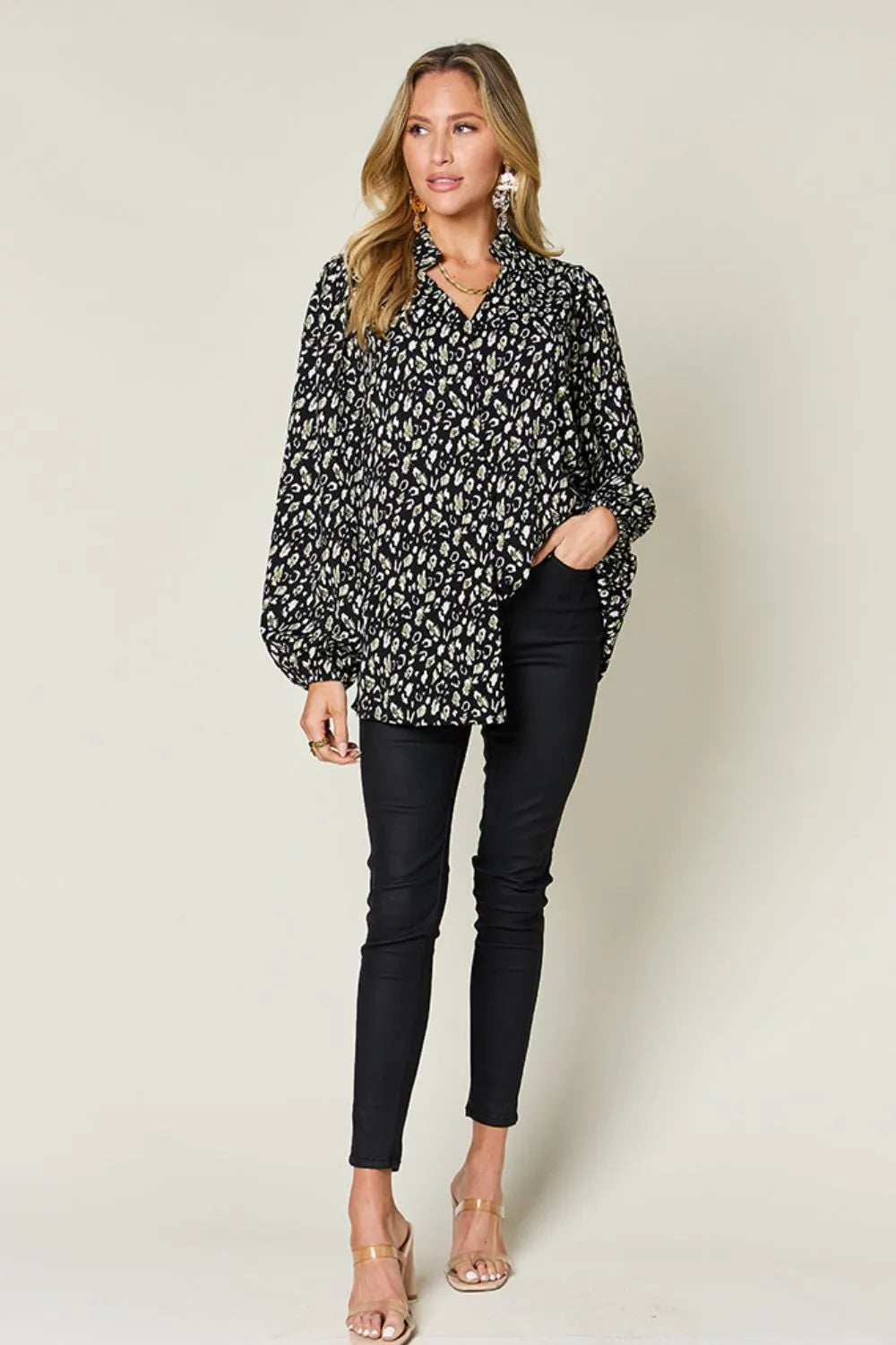 Image of Double Take Full Size Leopard Long Sleeve Blouse | Queeble.shop
