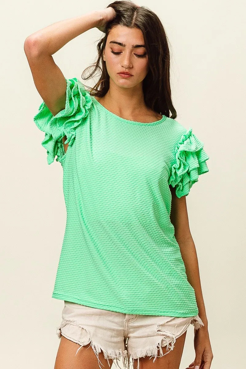 Image of BiBi Birdseye Texture Layered Ruffle Top | Queeble.shop
