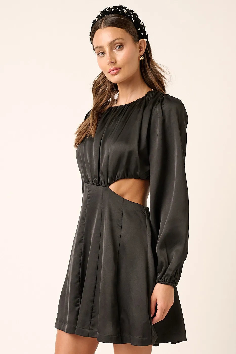 Image of Mittoshop Satin Side Cutout Detail Mini Dress | Queeble.shop