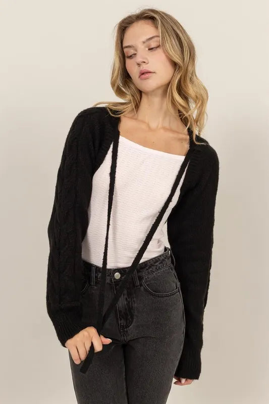 Image of HYFVE Cable-Knit Tie-Front Shrug | Queeble.shop