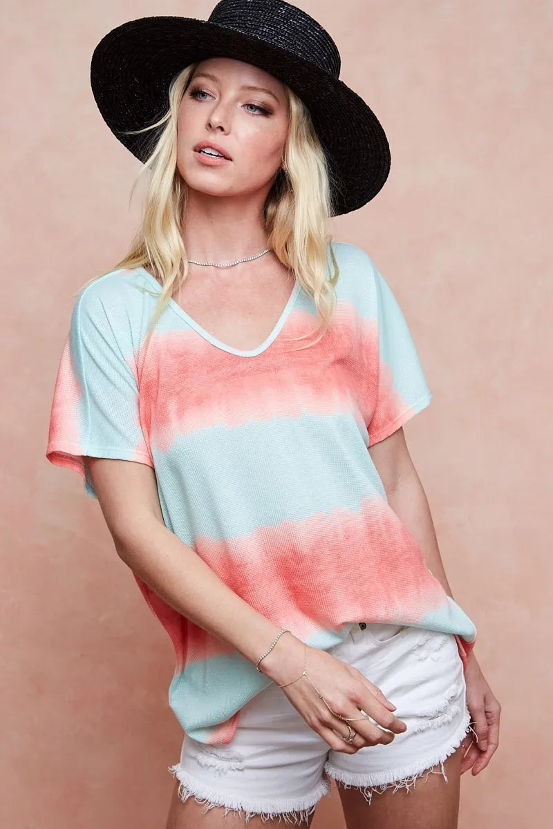 Image of BiBi Tiedye Printed Hacci Knit Top | Queeble.shop