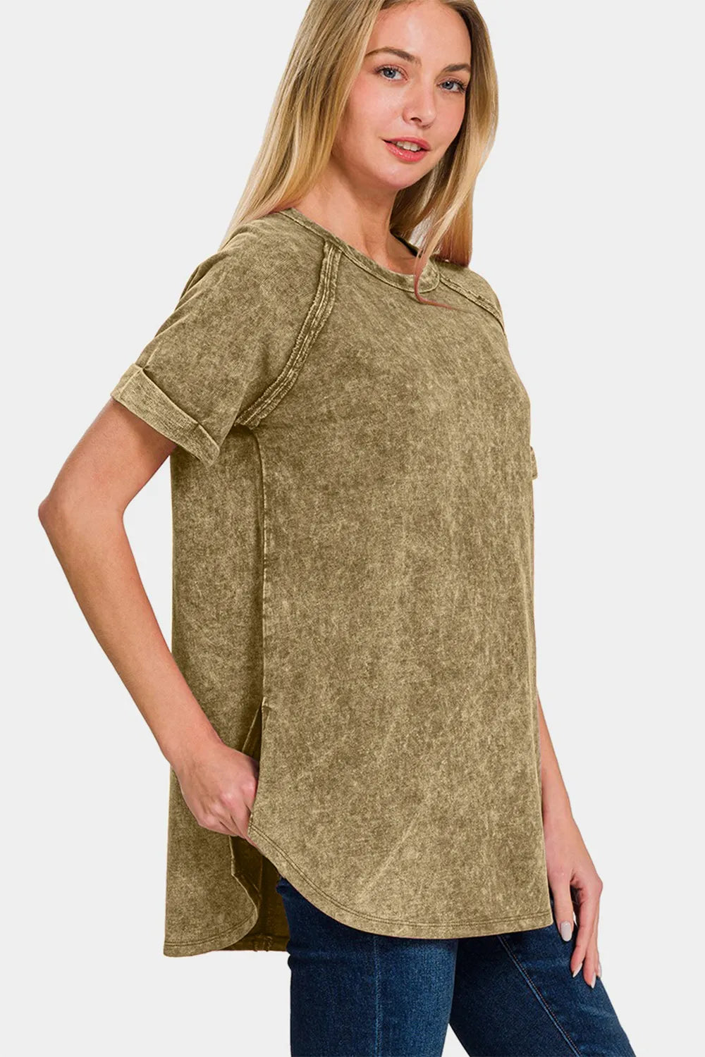 Image of Zenana Heathered Round Neck Short Sleeve Top | Queeble.shop