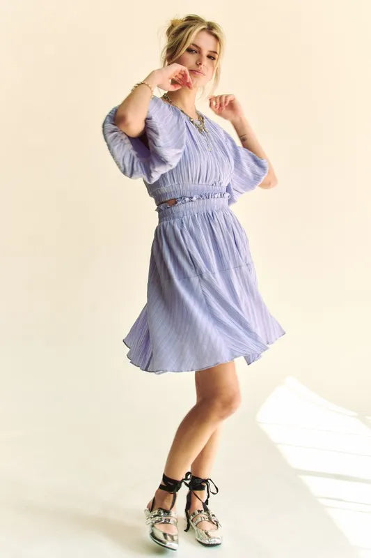 Image of Davi & Dani Back Button Puff Sleeve Mini Dress | Queeble.shop
