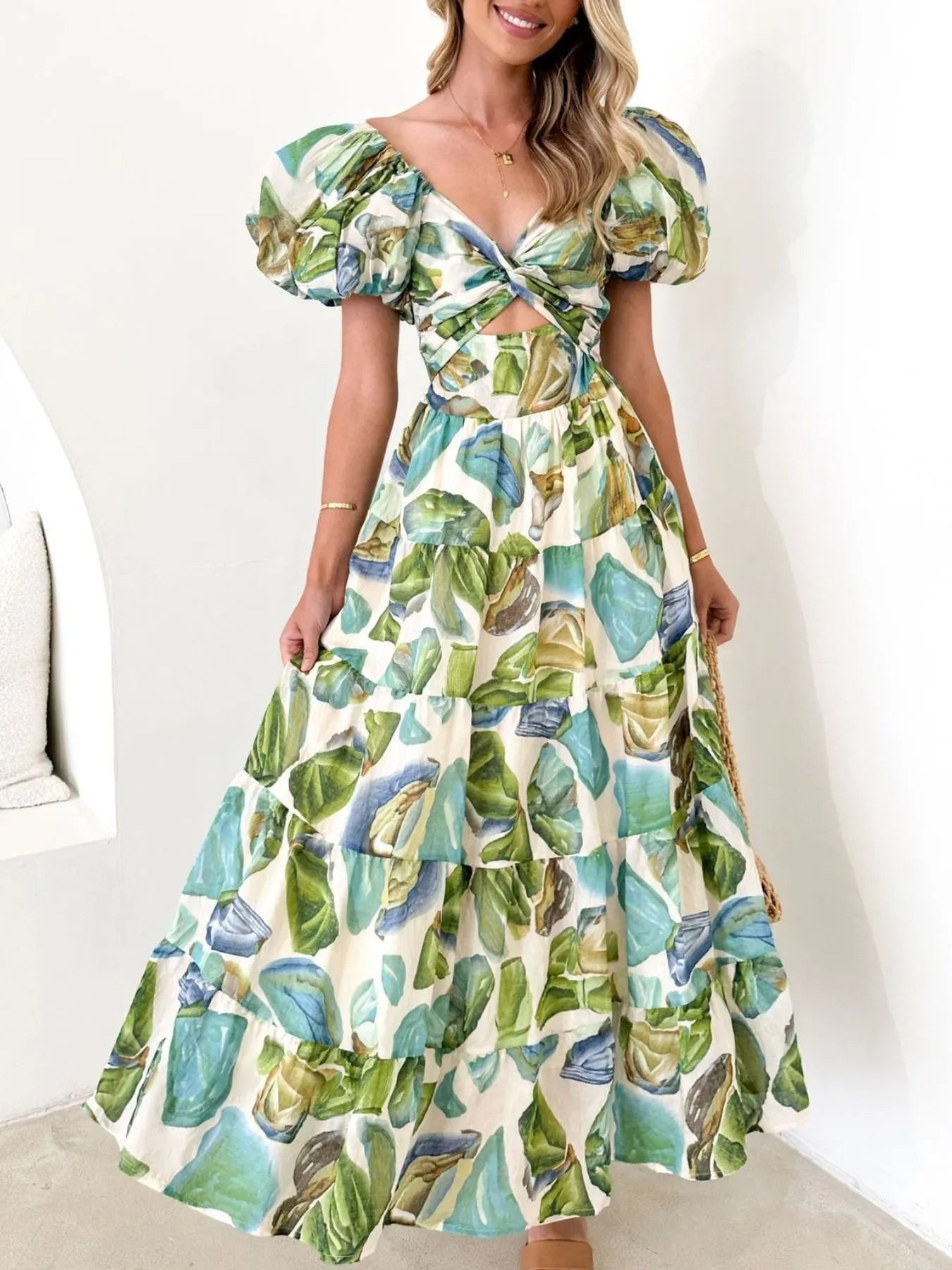 Image of Off-Shoulder Floral Tiered Dress with Ruffle Details | Queeble.shop