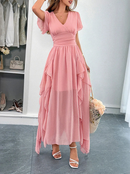 Image of V-Neck Flutter Sleeve Dress | Queeble.shop