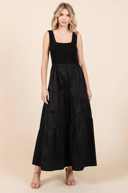 Image of Mittoshop Mix Media Square Neck Maxi Dress | Queeble.shop