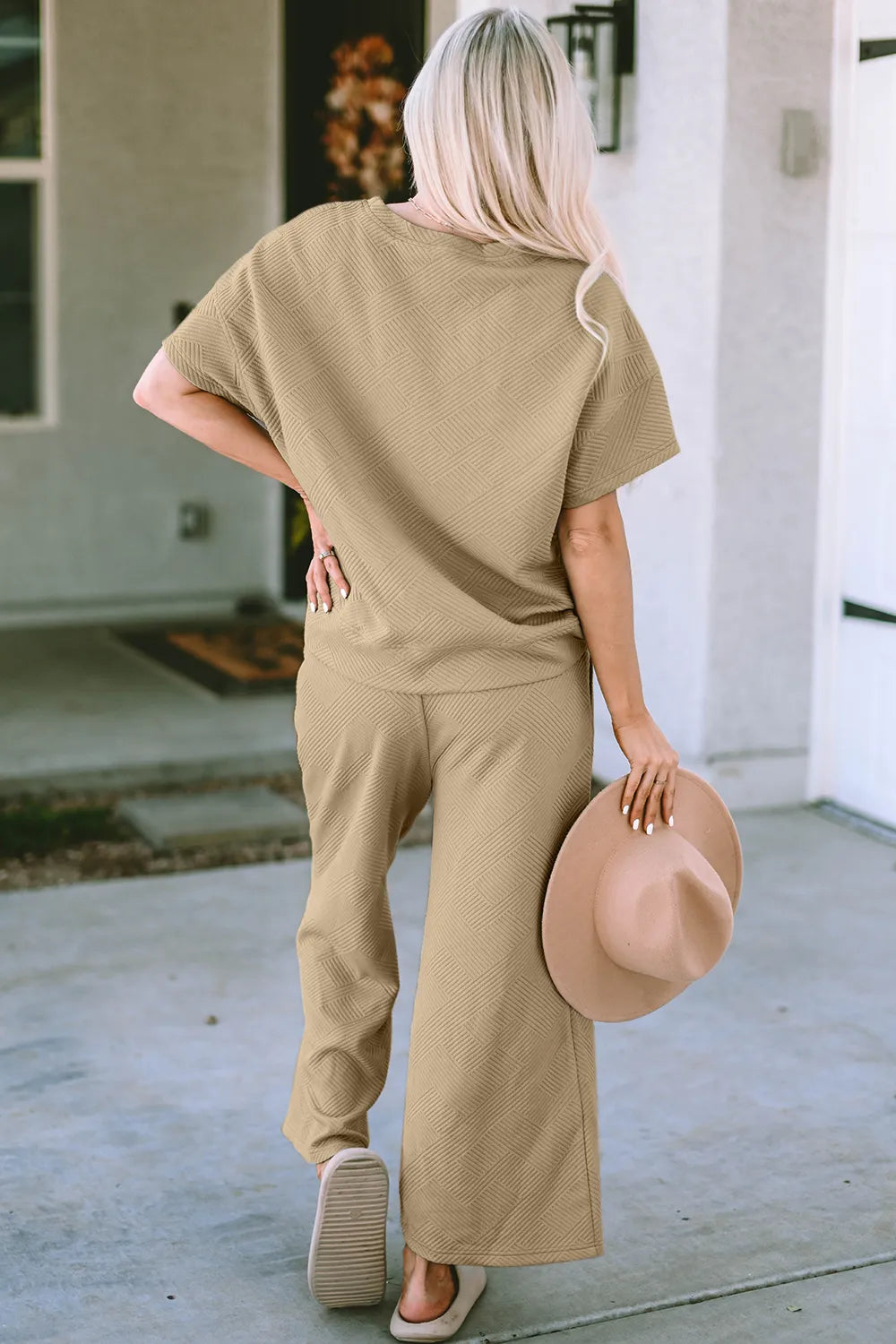 Image of Double Take Full Size Texture Short Sleeve Top and Pants Set | Queeble.shop