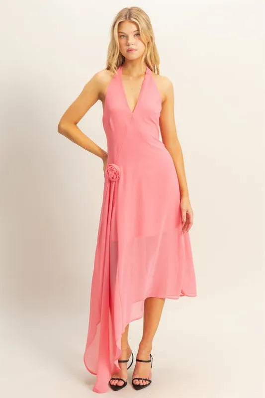 Image of HYFVE Chiffon Halter Asymmetrical Hem Dress | Queeble.shop
