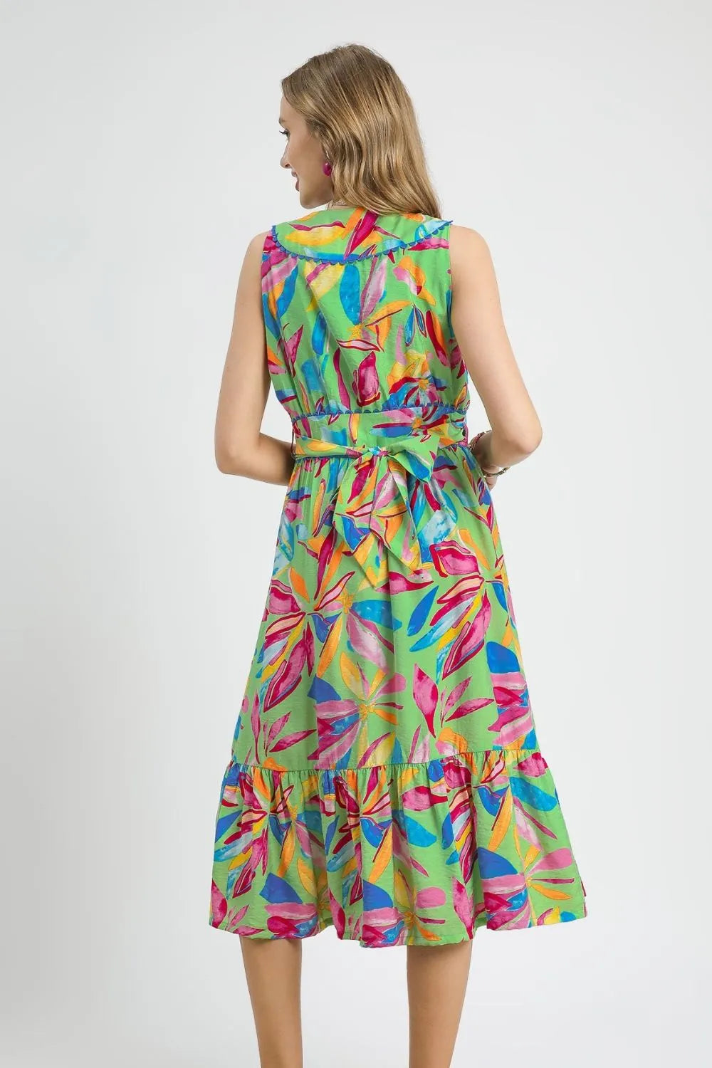 Image of Umgee Ruffled Hem Printed Sleeveless Midi Dress | Queeble.shop