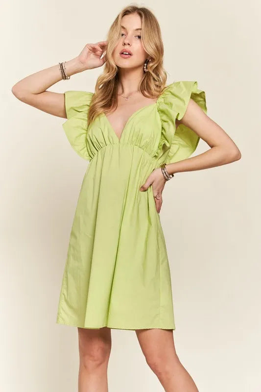Image of ADORA Smocked Back Ruffled Cap Sleeve Babydoll Dress | Queeble.shop