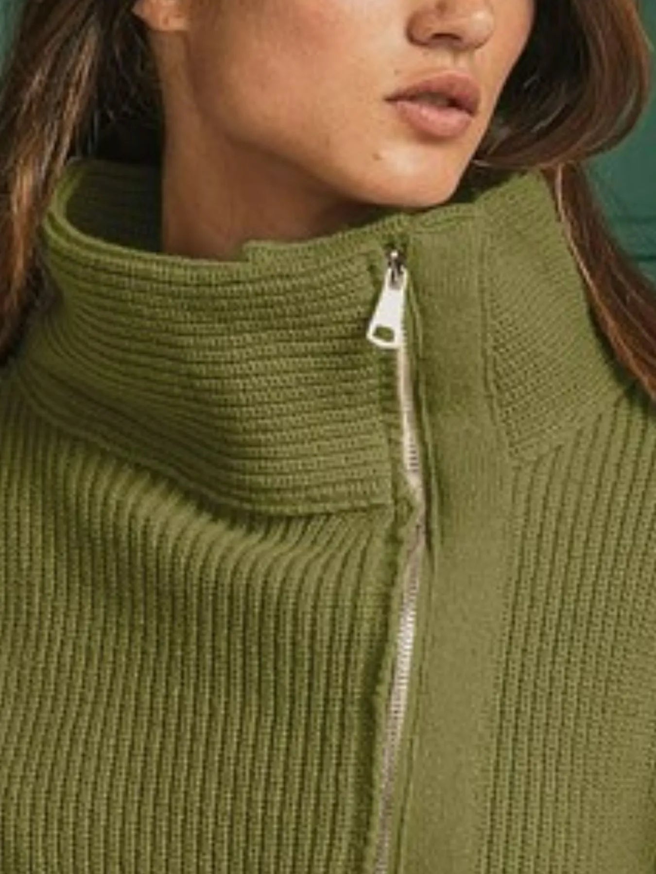 Image of BiBi Front Zip Up High Neckline Sweater Jacket | Queeble.shop