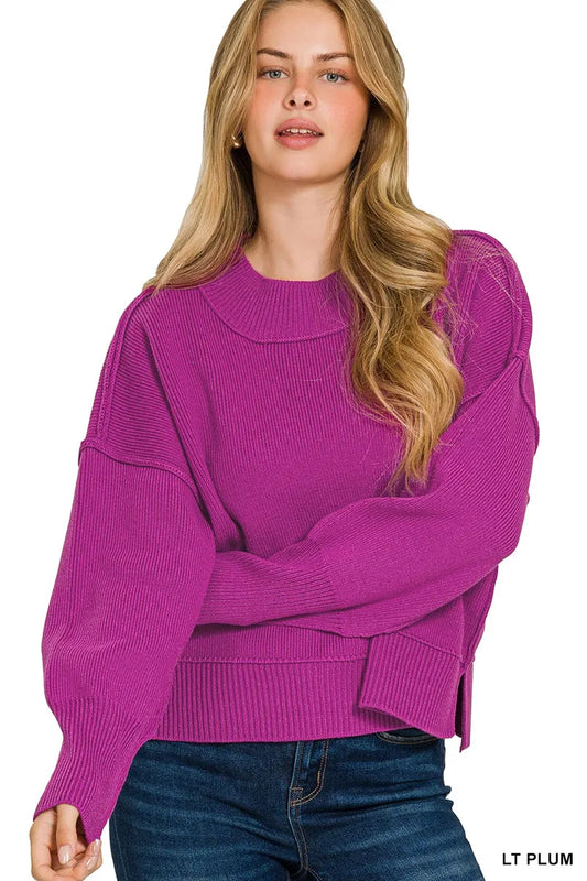 Image of Zenana Wide Neck Band Drop Shoulder Sweater | Queeble.shop