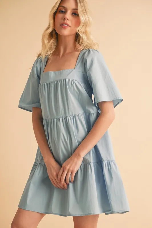 Image of Aemi + Co Square Neck Half Sleeve Tiered Dress | Queeble.shop