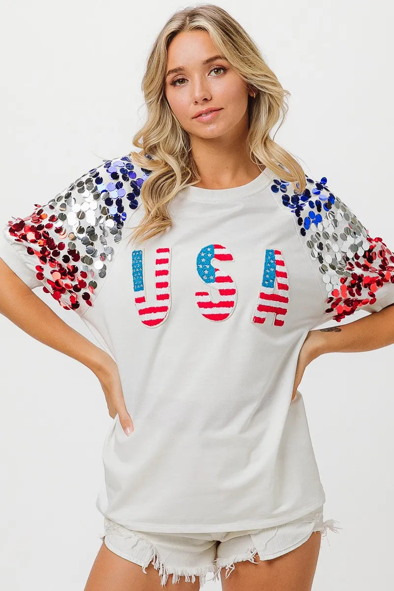 Image of BiBi American Flag Theme Sequin Top | Queeble.shop