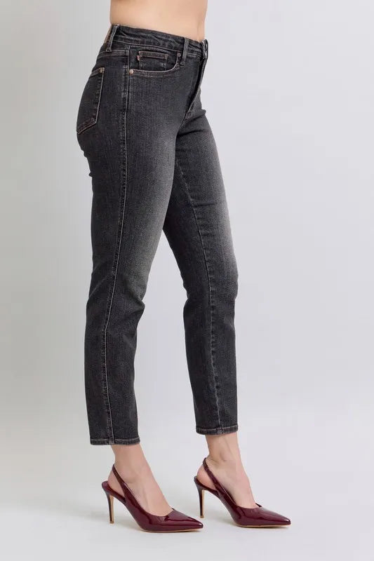 Image of Judy Blue Full Size Mid Rise Tummy Control Slim Jeans Plus Size | Queeble.shop
