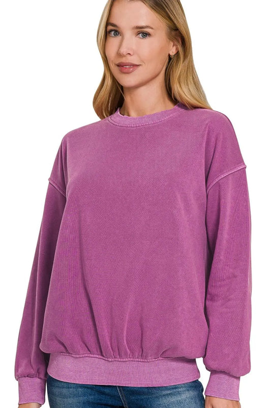Image of Zenana Soft Fleece Pigment Dye Round-neck Sweatshirts | Queeble.shop