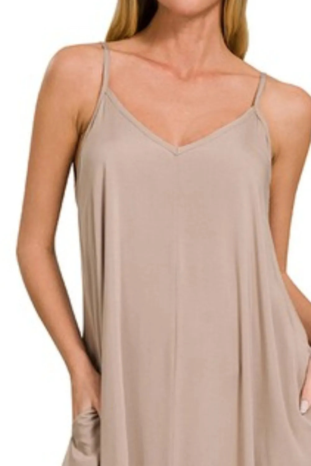 Image of Zenana Woven Arc Hem Cami Dress With Flowy Pockets | Queeble.shop