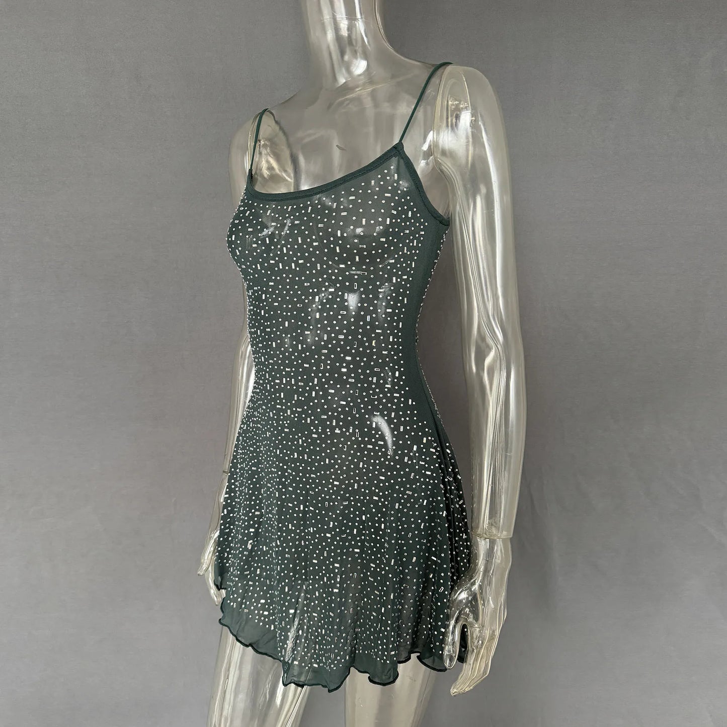 Image of Rhinestone Decor Mini Cami Dress | Queeble.shop