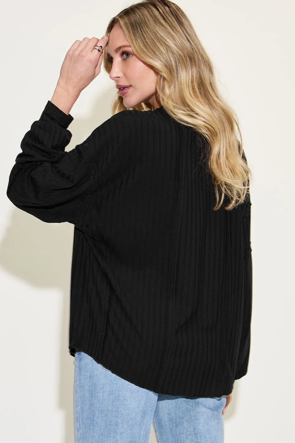 Image of Basic Bae Full Size Ribbed Round Neck Long Sleeve T-Shirt | Queeble.shop