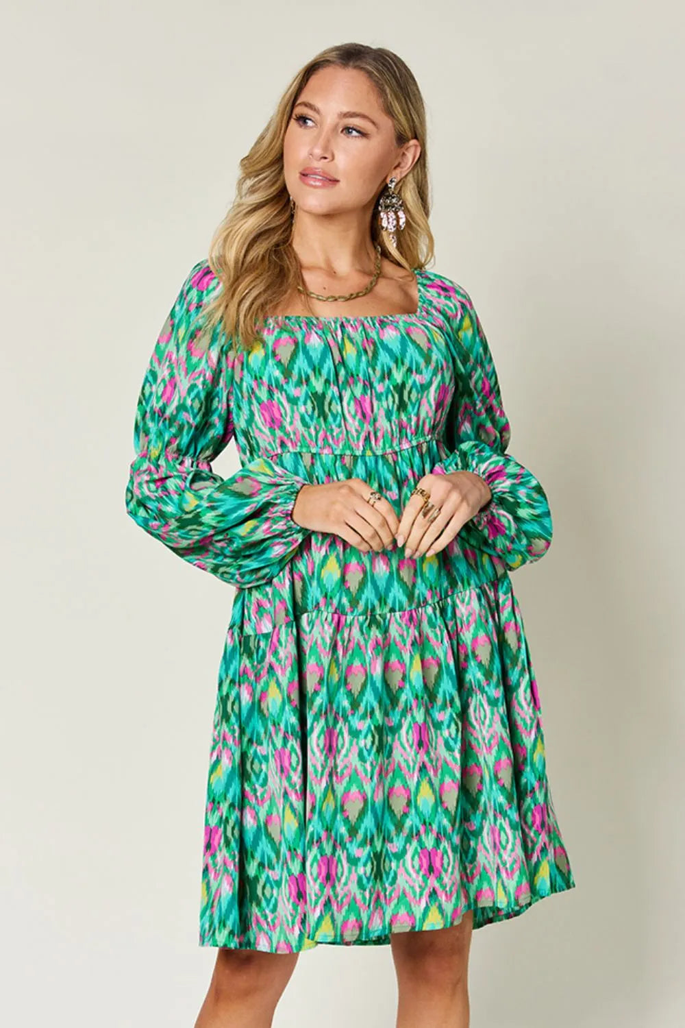 Image of Double Take Full Size Printed Long Sleeve Dress | Queeble.shop
