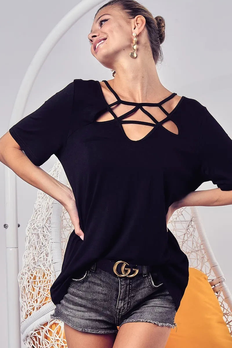 Image of BiBi Silky Knit Top with Front Details | Queeble.shop