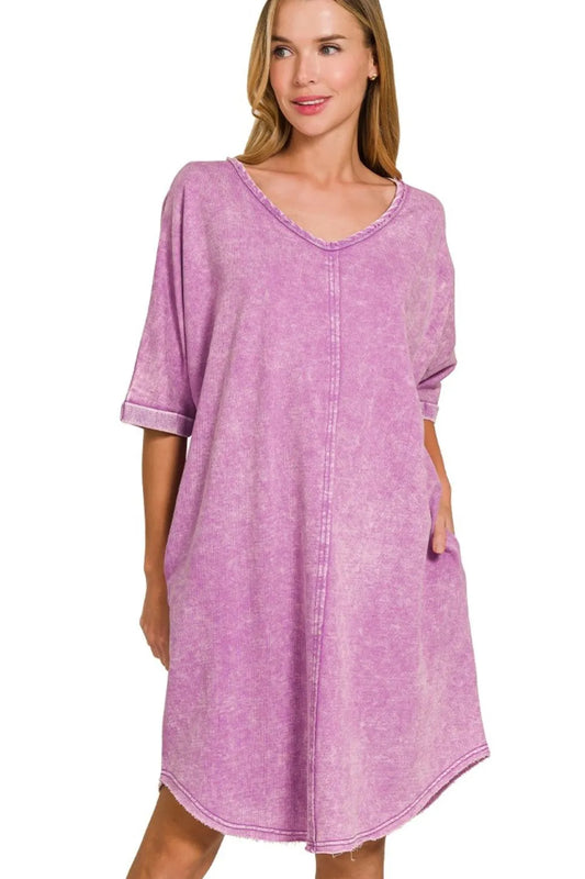 Image of Zenana Acid-washed French Terry Tee Shirts Dress | Queeble.shop
