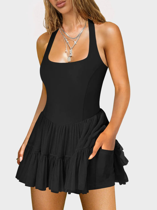 Image of Crisscross Back Square Neck Mini Dress | Queeble.shop