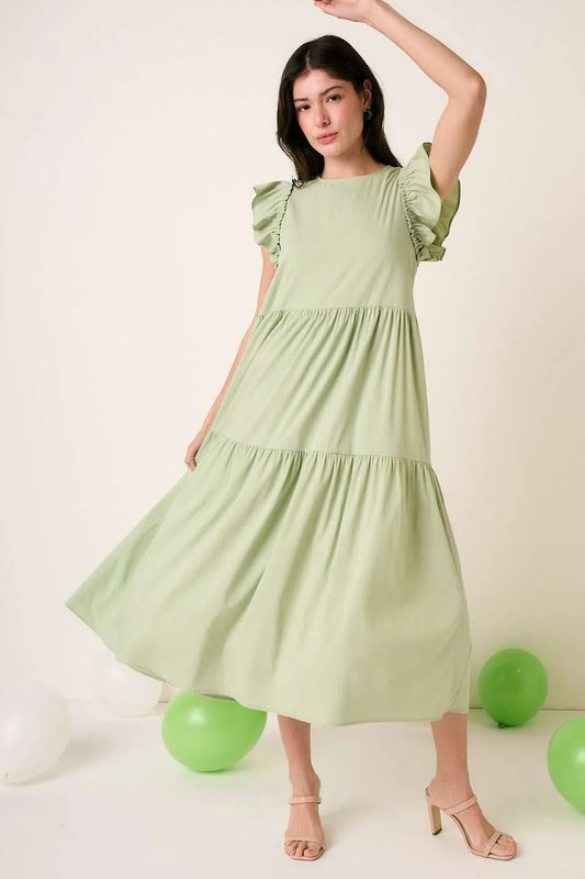 Image of Mittoshop Ruffle Short Sleeve Tiered Maxi Dress | Queeble.shop