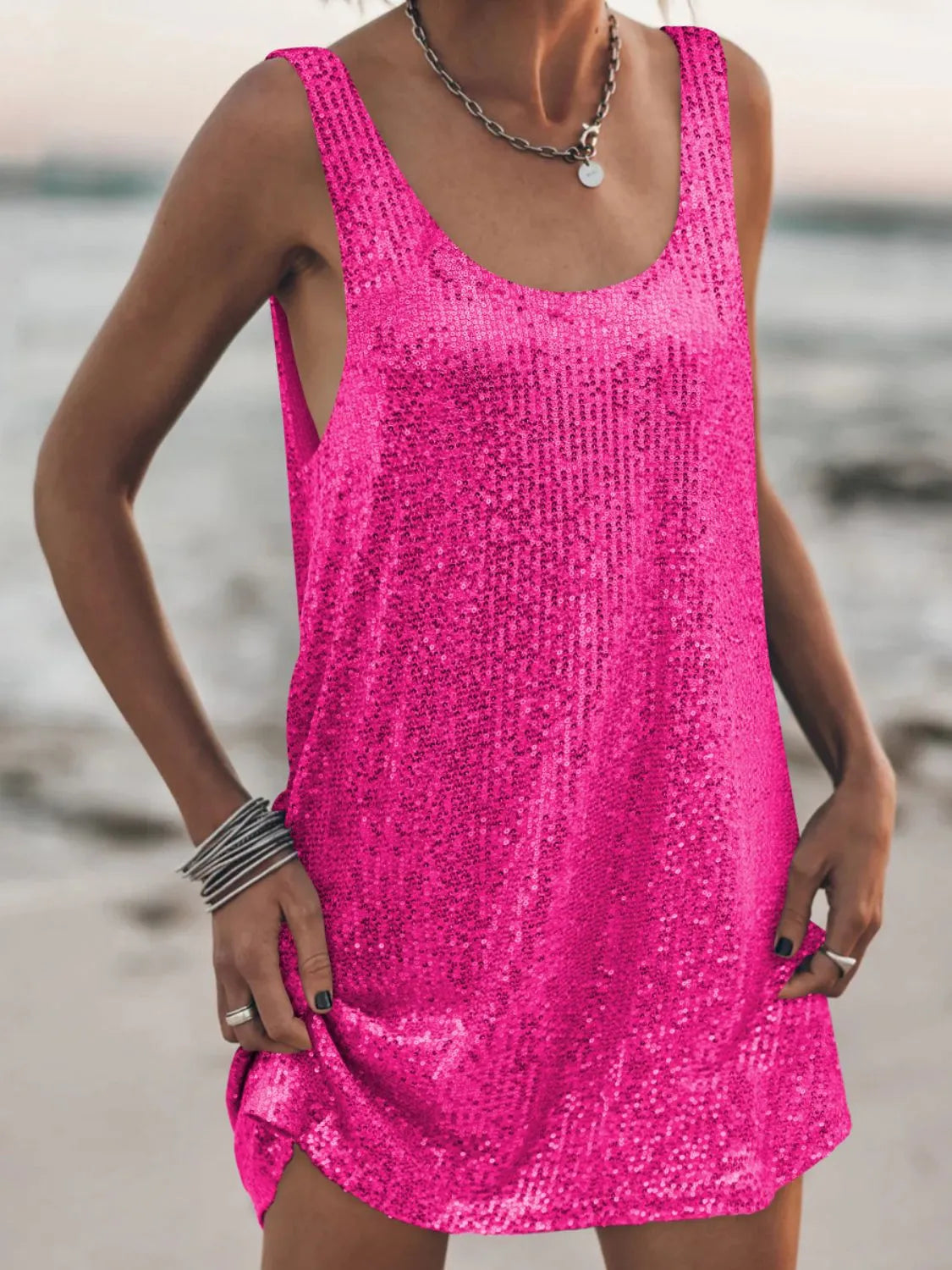 Image of Sequin Scoop Neck Mini Dress | Queeble.shop