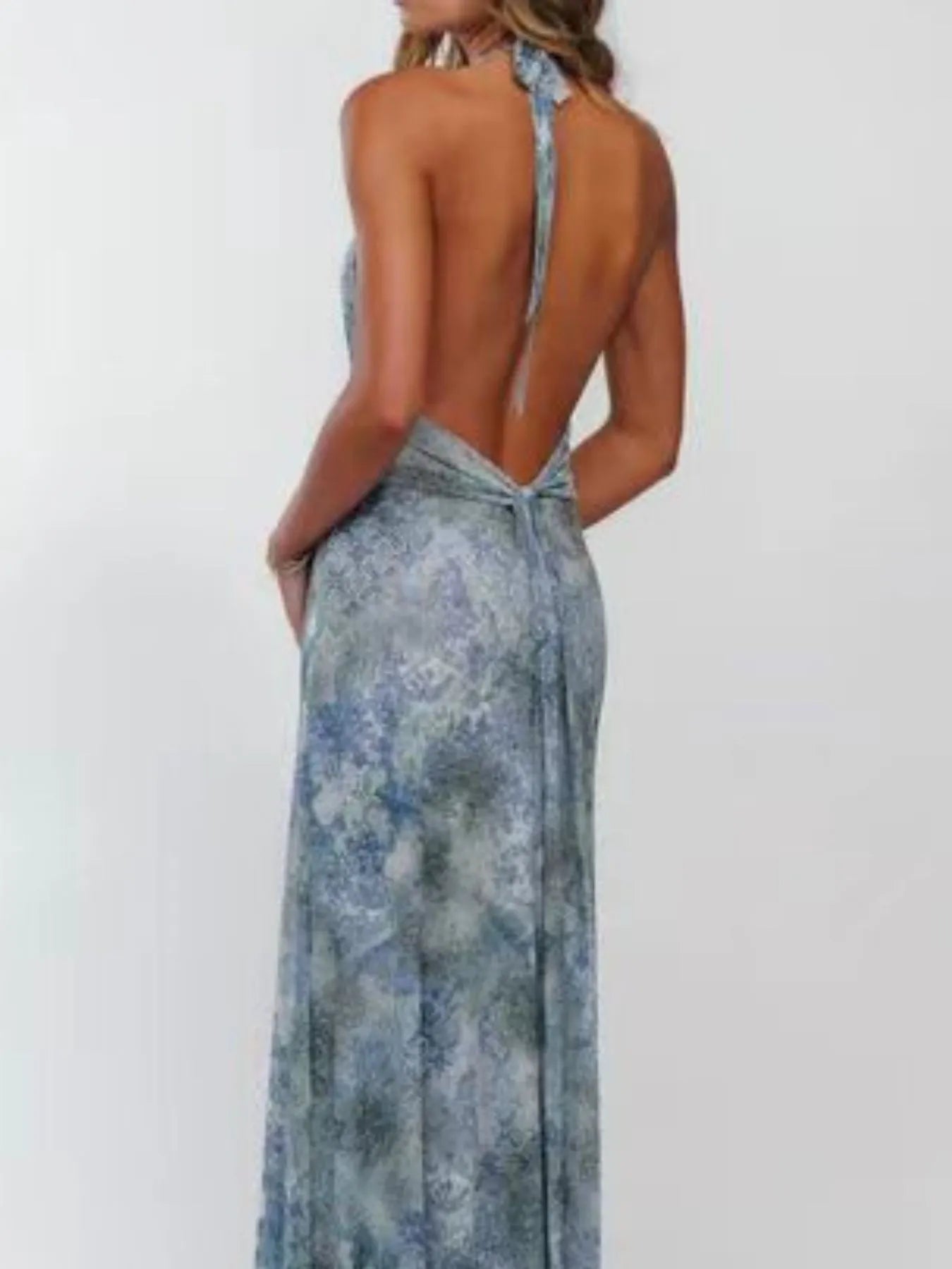 Image of Floral Halter Neck Deep V Maxi Dress | Queeble.shop