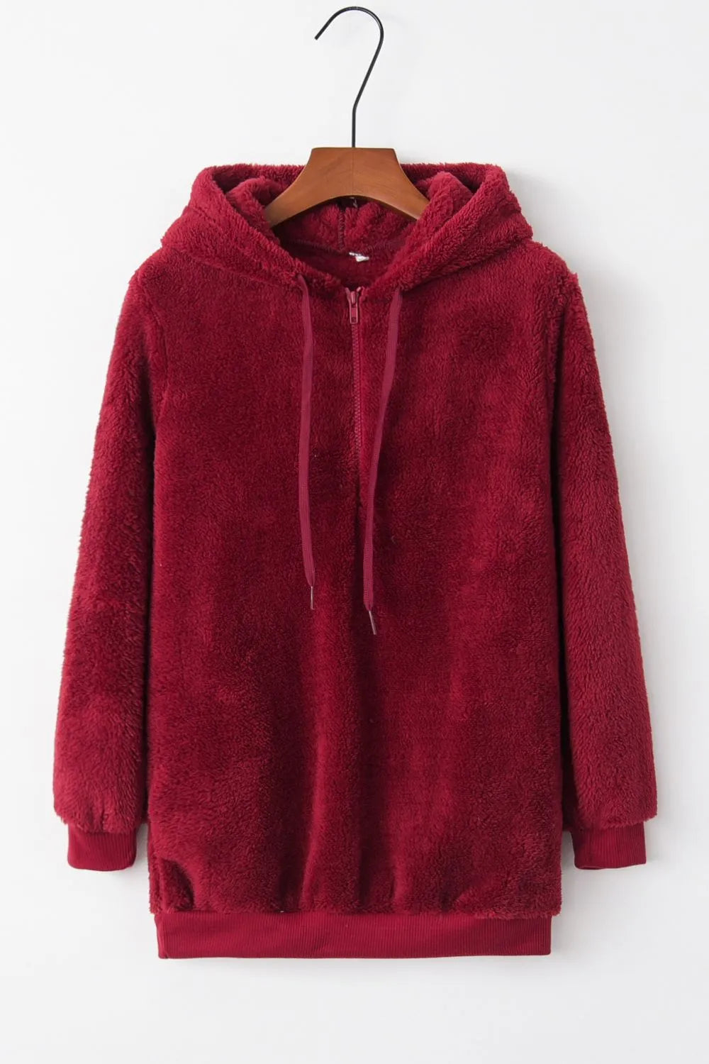 Image of Full Size Quarter-Zip Drawstring Teddy Hoodie | Queeble.shop