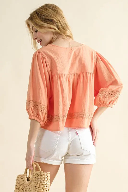 Image of And The Why Lace Detailed V Neck Blouse Top | Queeble.shop