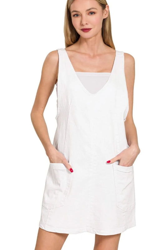 Image of Zenana Washed Adjustable Strap Denim Overall Dress | Queeble.shop