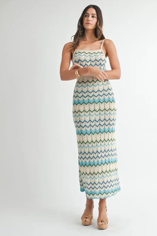 Image of MABLE Lightweight Pointelle Chevron Knit Maxi Dress | Queeble.shop