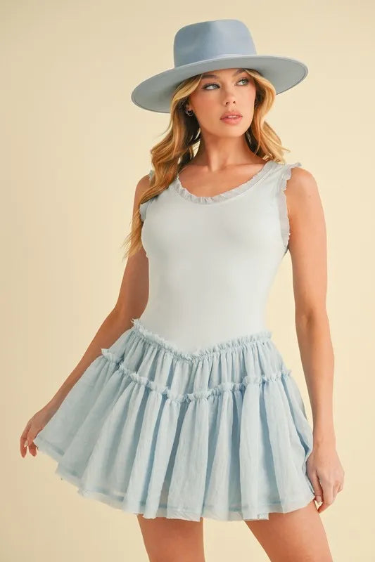 Image of Aemi+Co Frill Sleeveless Drop Waist Mini Dress | Queeble.shop