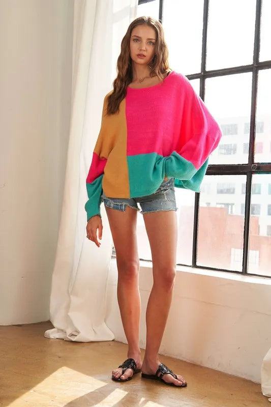Image of ADORA Loose Fit Colorblock Sweater | Queeble.shop