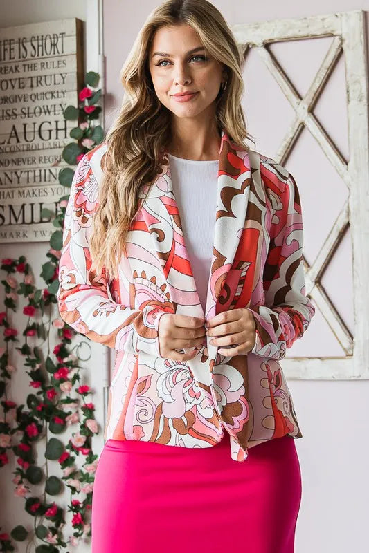 Image of Heimish Full Size Shawl Floral Open Blazers Plus Size | Queeble.shop