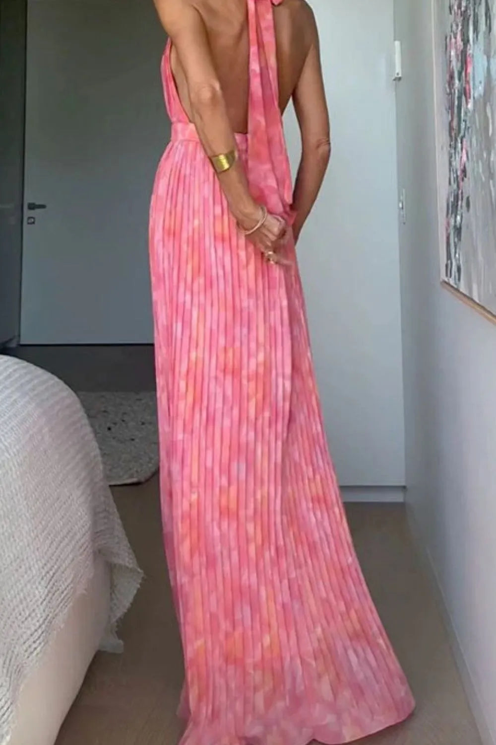 Image of Halter Neck Pleated Maxi Dress | Queeble.shop