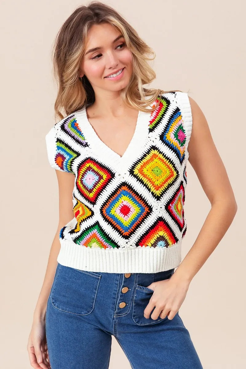 Image of BiBi Diamond Granny Square Sweater Vest | Queeble.shop