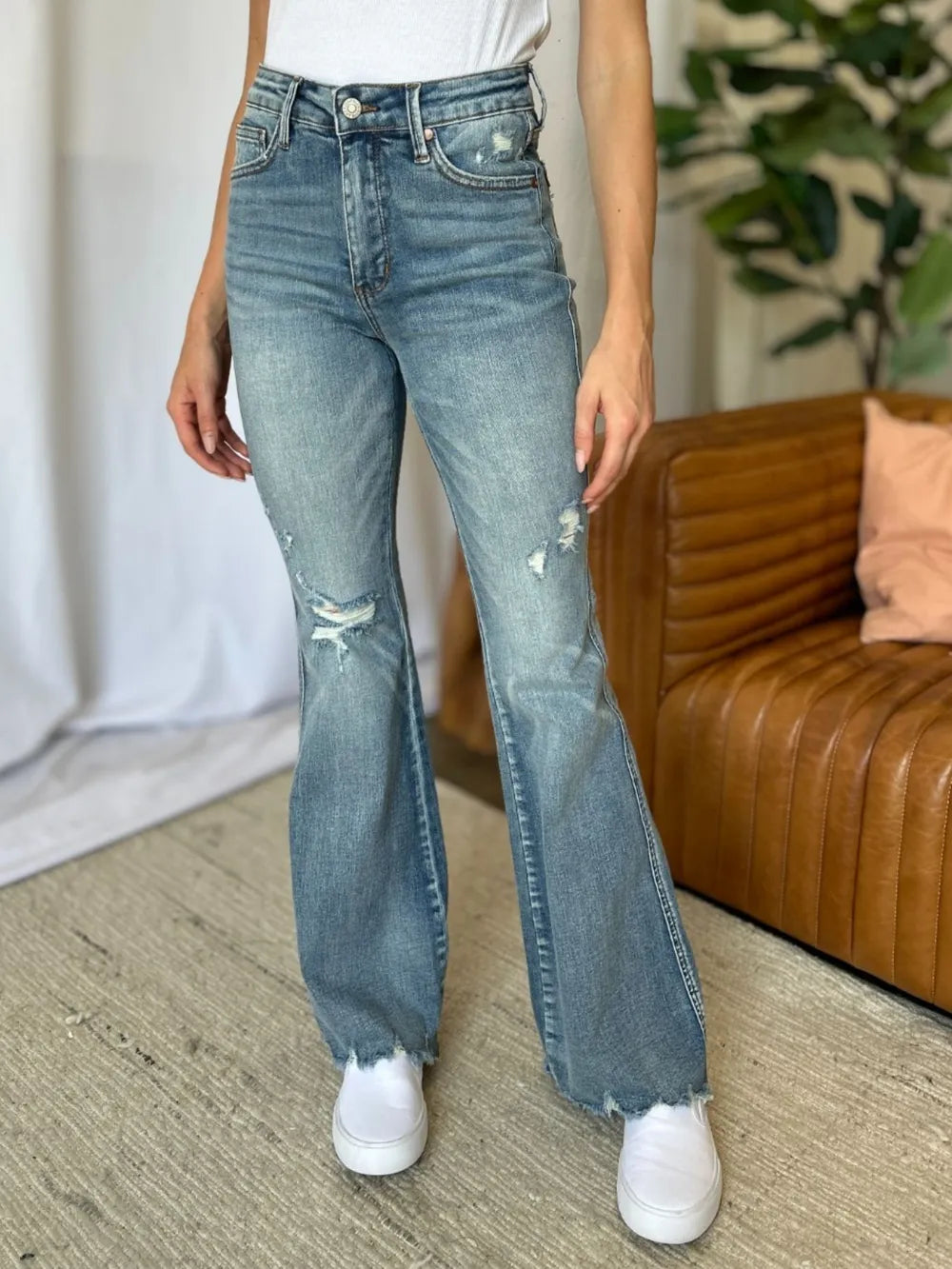 Image of Judy Blue Full Size Medium Rise Tummy Control Destroy Flare | Queeble.shop