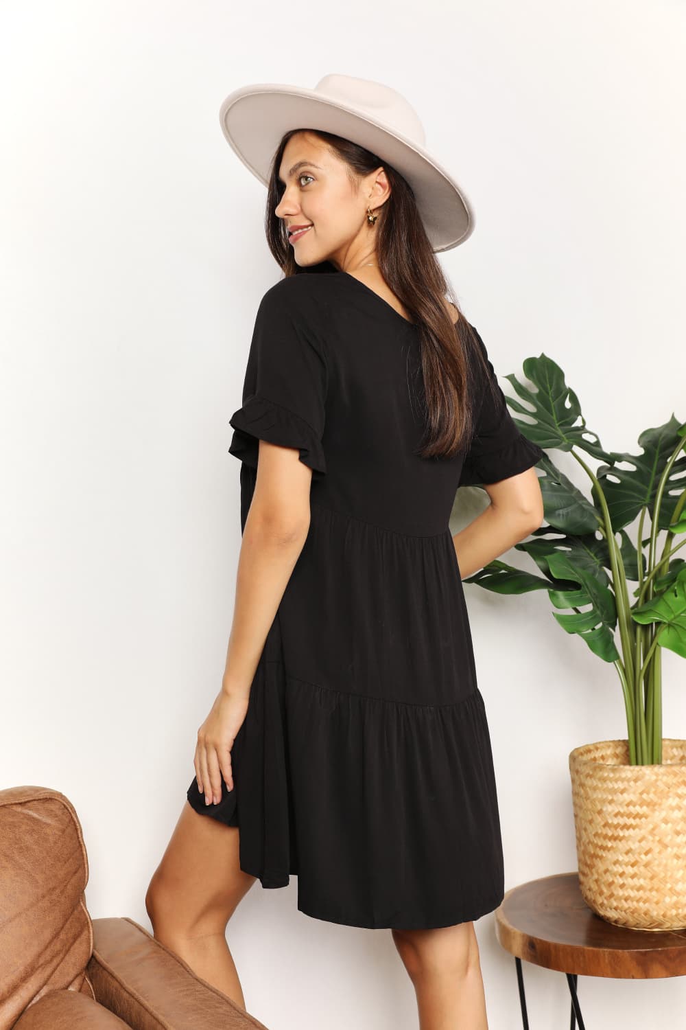 Image of Mandy V-Neck Flounce Sleeve Tiered Dress | Queeble.shop