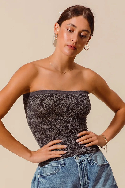 Image of SO ME Jacquard Floral Two Tone Seamless Tube Top | Queeble.shop