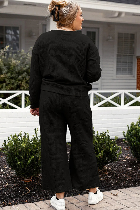 Image of Double Take Full Size Textured Long Sleeve Top and Drawstring Pants Set | Queeble.shop