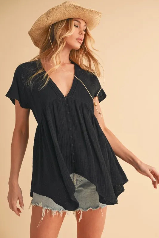 Image of Aemi + Co Tuck Detail V-Neck Short Sleeve Blouse | Queeble.shop