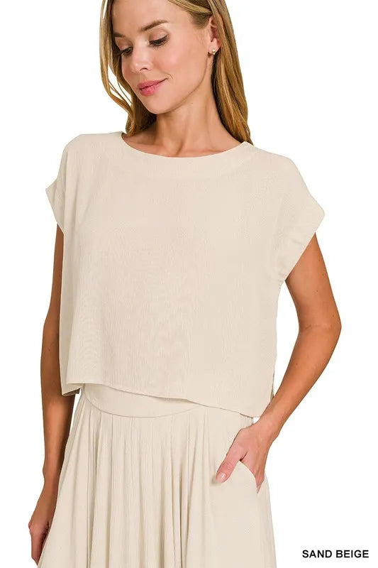 Image of Zenana Woven Crinkle Gauze Crop Tee and Skirt Set | Queeble.shop