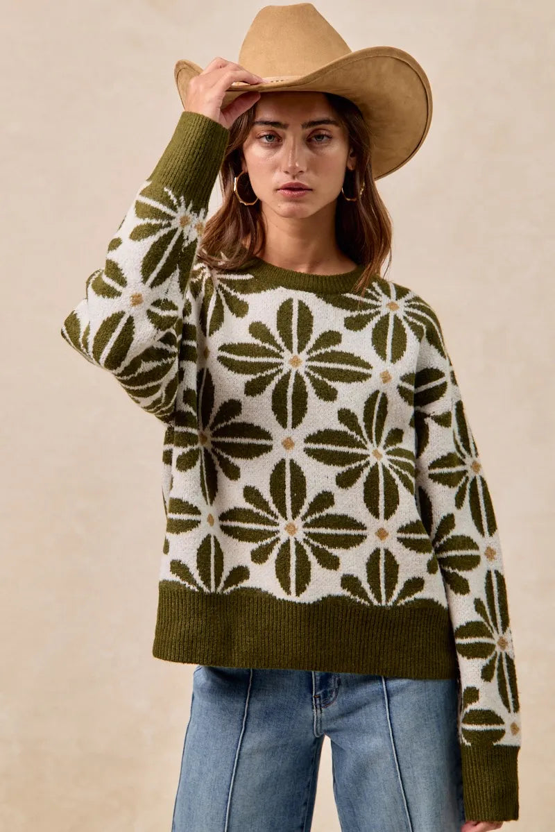 Image of BiBi Flower Pattern Long Sleeve Sweater | Queeble.shop