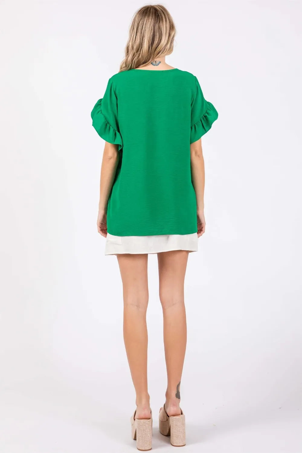 Image of GeeGee Ruffled Short Sleeve V-Neck Blouse | Queeble.shop