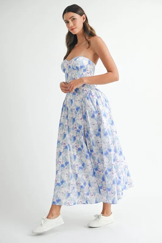Image of MABLE Sweetheart Neckline Floral Printed Midi Dress | Queeble.shop